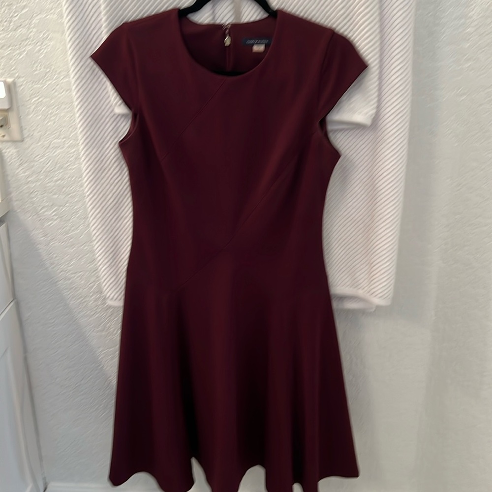 Burgundy career dress, fit to flare